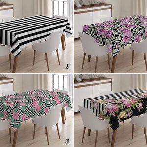 Striped Tablecloth for Dining: Black and White Rectangle