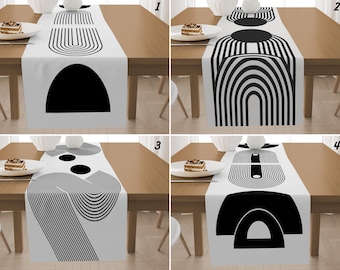 Boho Tischläufer, Abstraktes Schwarz-Weiß Design (Minimalistische Esszimmer Dekoration)