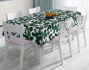 Nappe florale cactus, nappe florale verte et rose, succulent drap de table de cuisine, linge de table à manger carrée, nappe rectangulaire