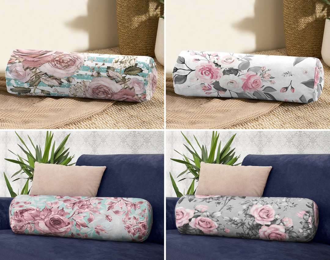 Pink Floral Bolster Pillow Pink Rose Cylindrical Bolster Etsy