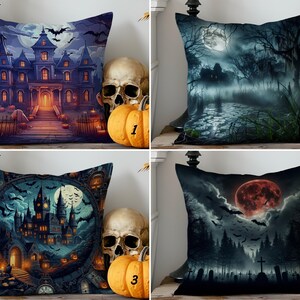 Nocturnal Halloween Pillow Cover, Dark Academia Cushion Cover, Haunted House Pillowcase, Creepy Graveyard Cushion Case, Scary Forest Cushion