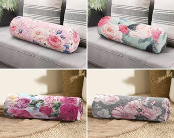 Bolster Pillow: Floral and Butterfly Print - Soft Velvet Texture