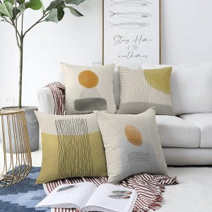 Dekokissen: Boho Senf Sonnenmuster - Modernes Couchkissen