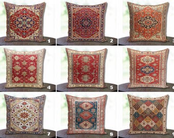 Turkish Kilim Pillow Cover: Ethnic Rug Design (12x12 to 28x28 inches)