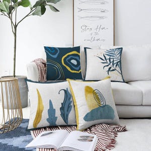 Moderner abstrakter Kissenbezug - blau gelb Boho Akzentkissen