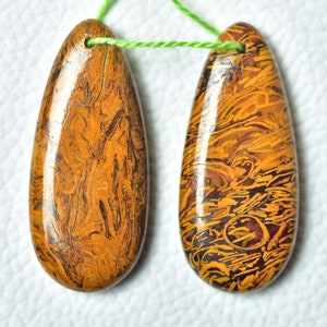 Kalligraphie-Jaspis Plain Agg Paar Perlen, 1 mm gebohrt, Edelstein für Ohrring, Schmuck machen, 2 Stück (1 Paar), Größe 11 x 63 mm 001