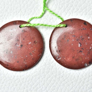 Red Jasper Round Earring Beads, 1mm Drilled,  Matched Pair Gemstone, Jewelry Supplies, 2 Pcs(1 Pair), Size 24 mm 031