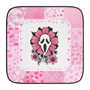 Auto Sonnenblende, Horror Icon Blumen Design - Auto Fensterrollo, Fahrzeug Sonnenblende, Gothic Auto Dekor, gruseliges Geschenk, Halloween Accessoire