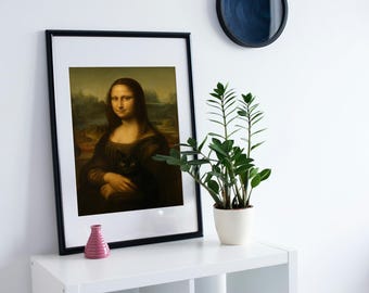 Mona Lisa Black Cat Art Print, Renaissance Wall Decor (Digital Download)