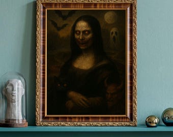 Haunted Mona Lisa Art Print, Gothic Halloween Decor (Digital Download)