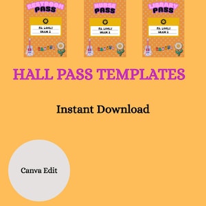 Bearbeitbare Retro-Hallenpässe, Badezimmerpass, Krankenschwesterpass, Lehrerbedarf, Lehrer-Hallenpass, Schulpass, Groovy, Retro, Canva, Digital
