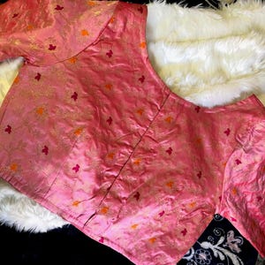 Designer Pink Banarasi Art Silk Saree Blouse • Boat Neck Brocade Choli for Women