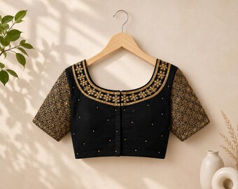 Hand embroidery blouse/ saree maggam blouse/black zardosi blouse /hand embroidered modern blouse/black ready made blouse zardosi usa