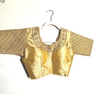 Handmade golden handwork blouse Phantom Silk Saree Blouse for Women Stitched Indian Blouse embroidered blouse Golden Blouse Gift for her