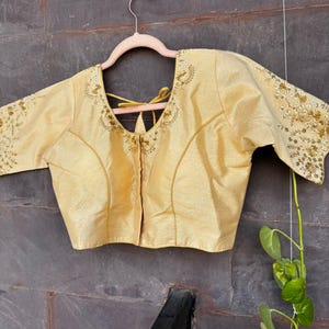 Handmade gold Silk Embroidery Sequence blouse, Saree Blouse for Women, Stitched Indian Blouse, hand embroidered blouse, Readymade Blouse
