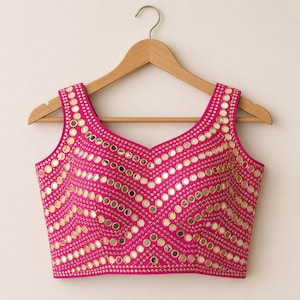 Handmade Phantom Silk Mirror Blouse: Designer Sari Top, Beautiful Blouse, Partywear Choli image 4