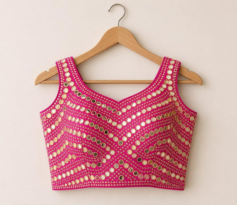 Handmade Phantom Silk Mirror Blouse: Designer Sari Top, Beautiful Blouse, Partywear Choli image 4