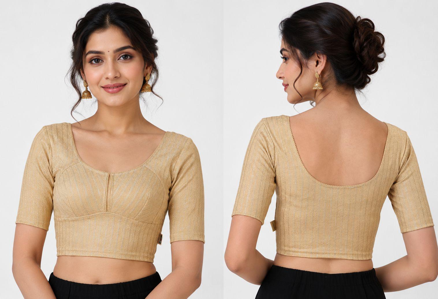 Golden Stretch Cotton Lycra Saree Blouse: Readymade Indian Top