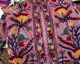 Handmade Suzani Embroidered Jacket, Indian Boho Coat