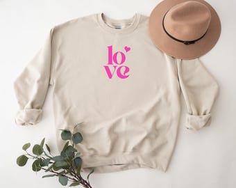 Pink love with Heart Sweater, Love Sweatshirt, Couple Tshirt, Valentines Day Gift Tee, Heart Love Tshirt, Gift For Her, Women's Shirt
