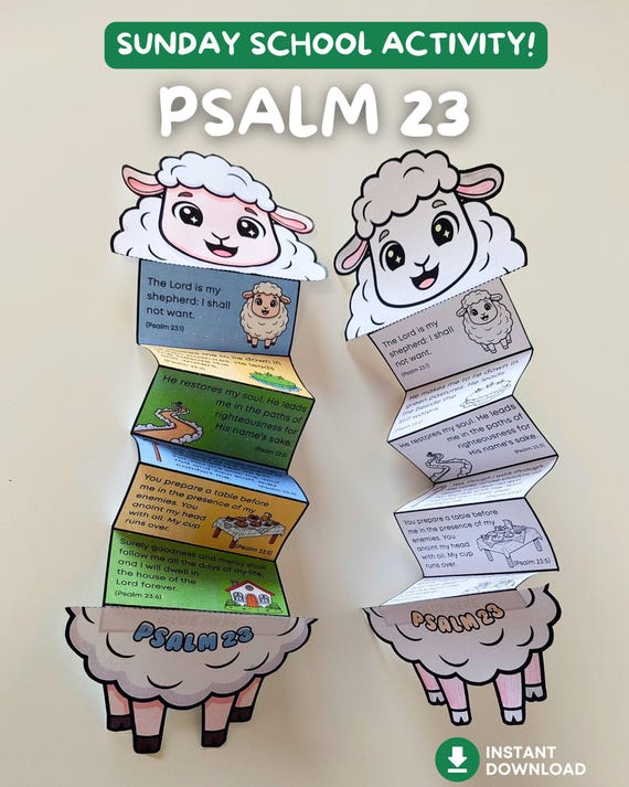 Psalm 23 Bible Folding Surprise Craft, Printable Christian Sheep Activity for Kids, Bible Verse Craft for Sunday School & Homeschool Print