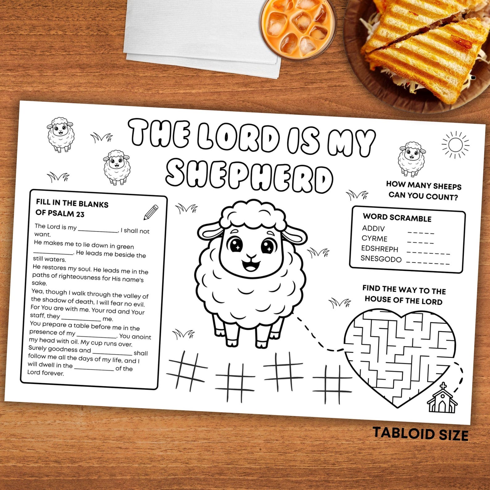 Psalm 23 - the Lord is My Shepherd Bible Activity Placemat, Sunday ...
