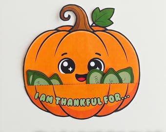 Thanksgiving Pocket Craft, I am thankful for - Gratitude Activity for Sunday School, Pumpkin and seeds Printable Christian Activity for Kids