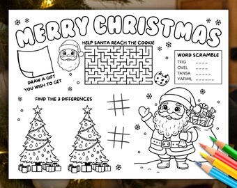 Set van 4 placemats van kurk, blauw, vrolijk kerstfeest, winter, kerstcadeau, groot, 39,5 x 28,5 cm