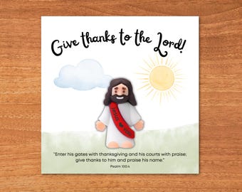 Dank de Heer - Kleine Jezus zakkaartjes om te printen, mini Jezus-kaartjes voor Thanksgiving als bedankjes voor kerkfeestjes, geloofscadeau voor de zondagsschool