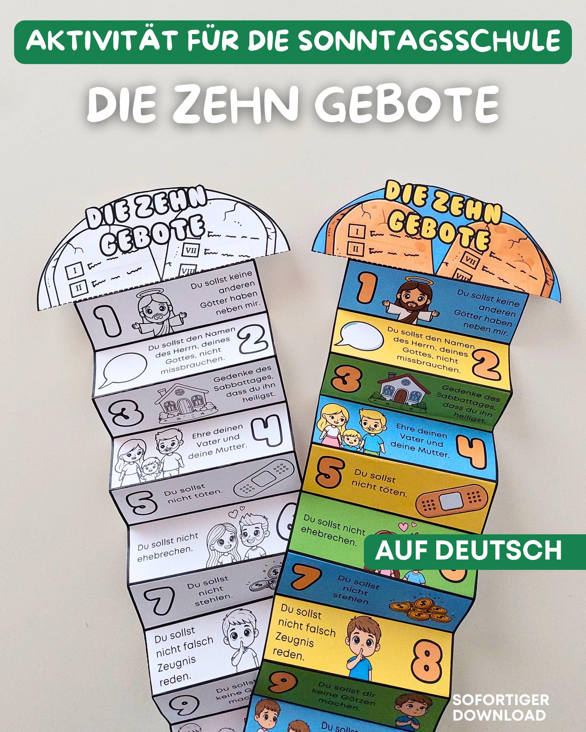 Ten Commandments Folding Surprise Craft IN GERMAN, Bible Lesson for ...