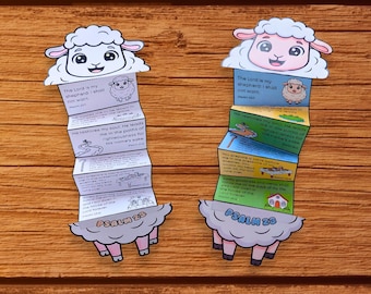 Psalm 23 Folding Surprise Craft, The Lord is my shepherd Bible Activity, VBS, Kids Sunday School Coloring Printable, Christian Homeschool
