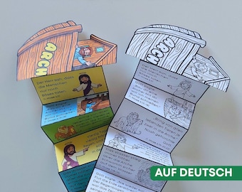 Ark van Noach Bijbel vouwen verrassingsambacht IN HET DUITS, afdrukbare pdf christelijke activiteit voor kinderen, Genesis Craft voor zondagsschool en thuisschool
