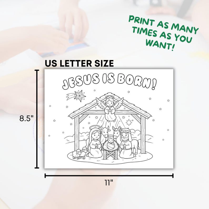 Jesus is Born Coloring Page, Nativity Scene Sheet, Christian Christmas ...