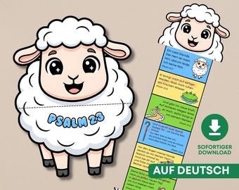 Manualidad sorpresa de plegado de la Biblia del Salmo 23 EN ALEMÁN, Actividad bíblica imprimible para niños, Escuela dominical cristiana y educación en el hogar.