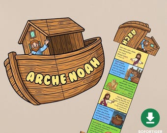 Ark van Noach Bijbel vouwen verrassingsambacht IN HET DUITS, afdrukbare pdf christelijke activiteit voor kinderen, Genesis Craft voor zondagsschool en thuisschool