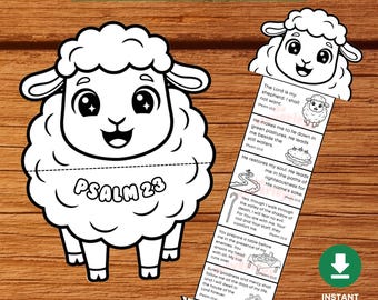 Manualidad sorpresa de plegado de la Biblia, actividad imprimible de ovejas cristianas para niños, manualidad del versículo bíblico del Salmo 23 para la escuela dominical y la educación en el hogar.