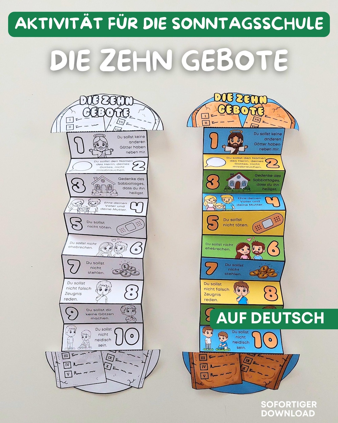 Ten Commandments Folding Surprise Craft IN GERMAN, Bible Lesson for ...