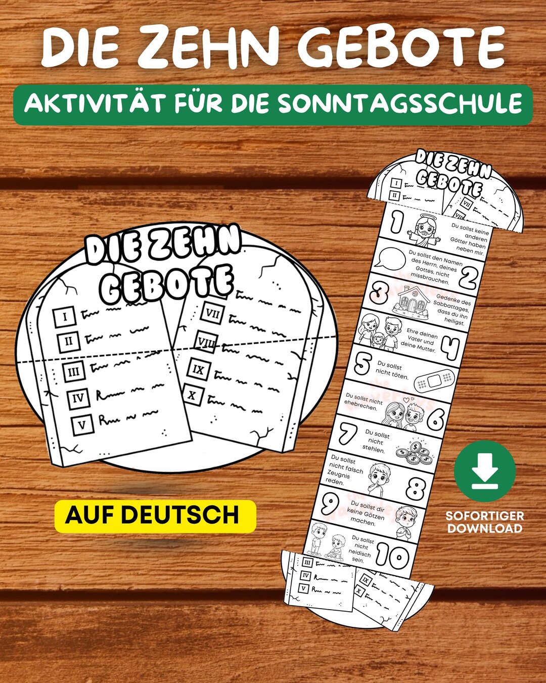 Ten Commandments Folding Surprise Craft IN GERMAN, Bible Lesson for ...