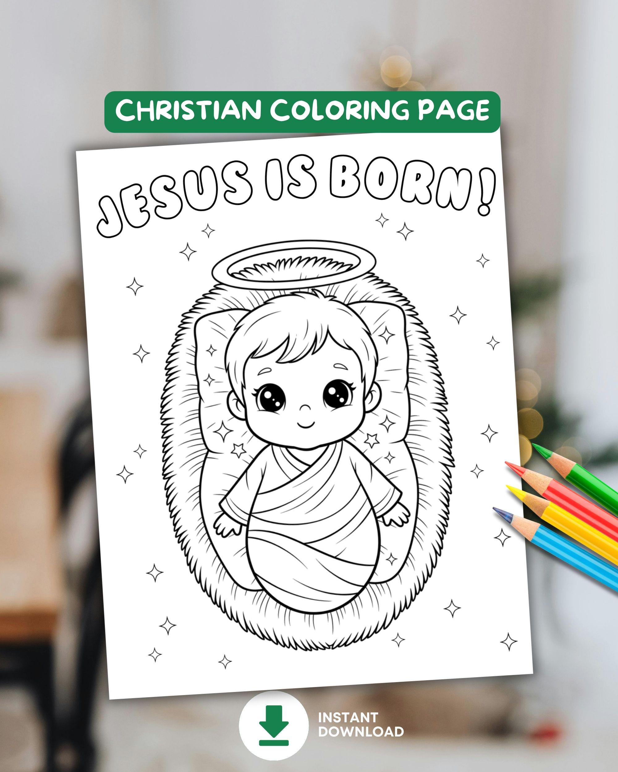Jesus is born Coloring Page, Advent Kid stocking stuffer, Sunday…