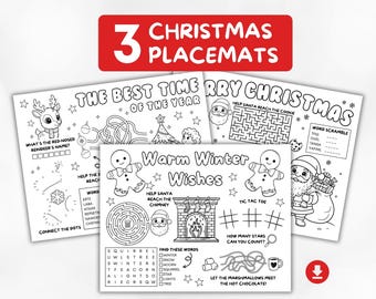 Christmas Placemat Bundle - Printable, Dinner table Activity, Christmas family fun, Winter Coloring Activity sheet, Christmas party favors