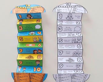 Manualidad sorpresa plegable de los Diez Mandamientos, lección bíblica de obediencia para niños cristianos, imprimible para escuela dominical y EBV, historia de Moisés para niños
