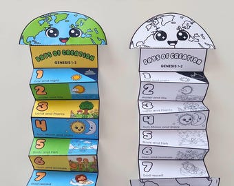 7 Days of Creation vouwverrassing, bijbelverhaalactiviteit voor christelijke kinderen, afdrukbare activiteit voor zondagsschool, VBS en thuisonderwijs