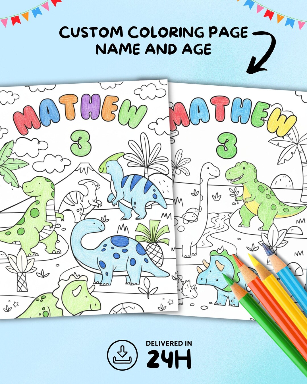 Custom Coloring Page for Dinosaurs Birthday Party | Printable Kids ...