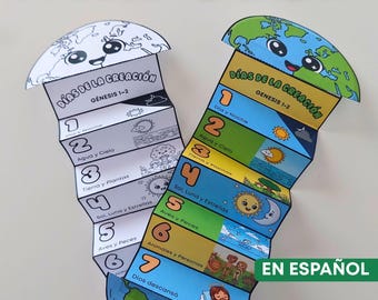 7 Days of Creation vouwen verrassingsambacht IN HET SPAANS, Bijbelactiviteit voor christelijke kinderen, afdrukbare activiteit voor zondagsschool, thuisschool
