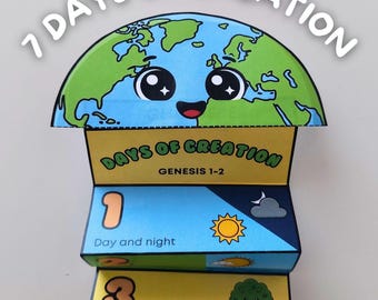 7 Days of Creation vouwverrassing, bijbelverhaalactiviteit voor christelijke kinderen, afdrukbare activiteit voor zondagsschool, VBS en thuisonderwijs