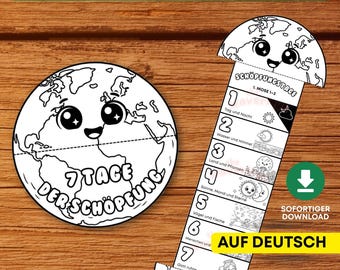 7 Days of Creation vouwen verrassingsambacht IN HET DUITS, Bijbelactiviteit voor christelijke kinderen, afdrukbare activiteit voor zondagsschool, thuisschool