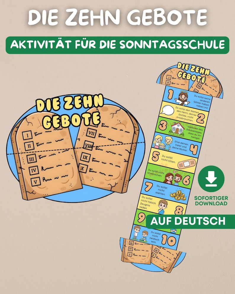 Ten Commandments Folding Surprise Craft IN GERMAN, Bible Lesson for ...
