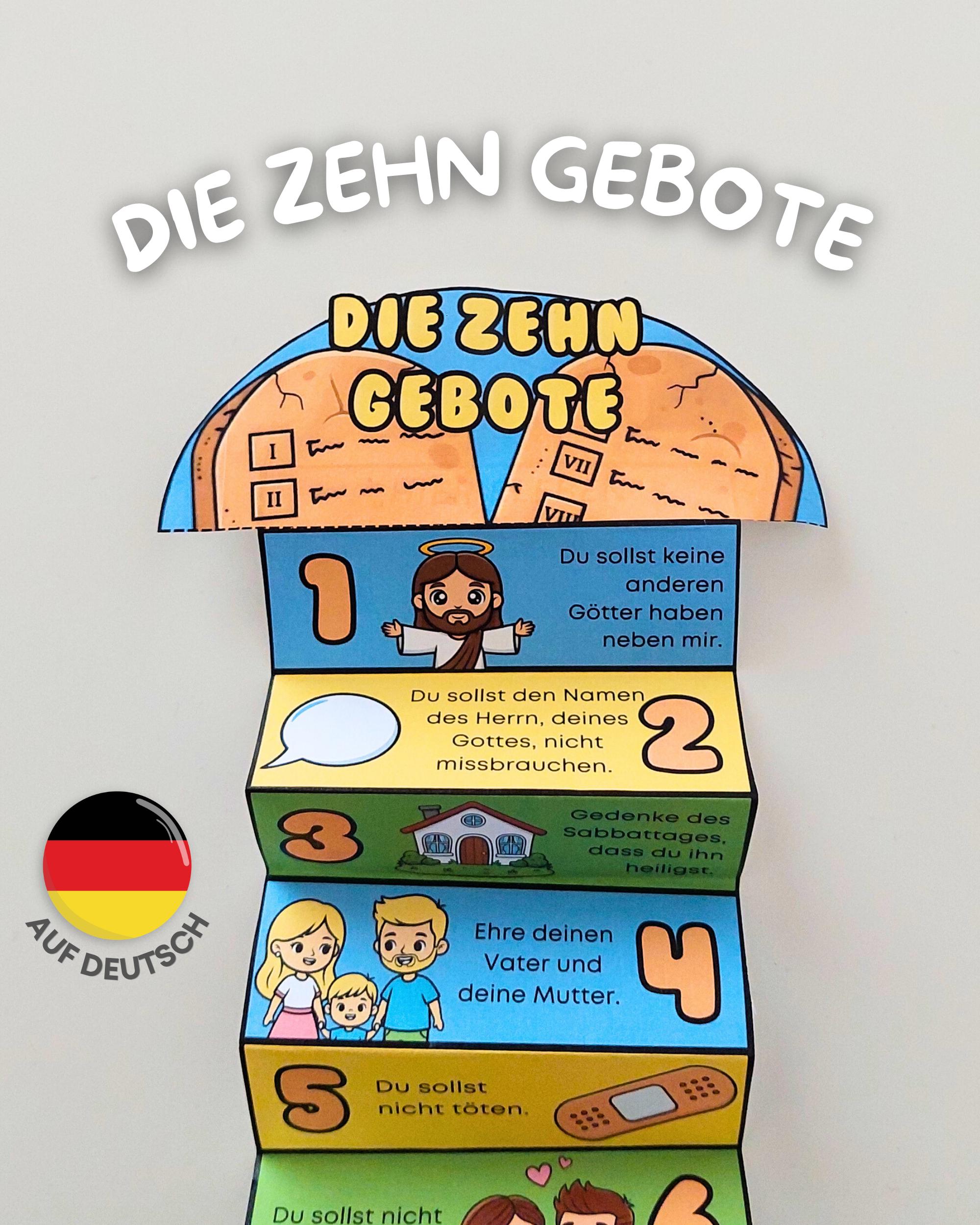 Ten Commandments Folding Surprise Craft IN GERMAN, Bible Lesson for ...