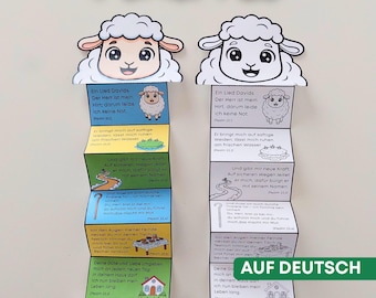 Manualidad sorpresa de plegado de la Biblia del Salmo 23 EN ALEMÁN, Actividad bíblica imprimible para niños, Escuela dominical cristiana y educación en el hogar.