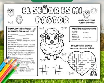 Psalm 23 - The lord is my herder Bijbelactiviteit placemat IN HET SPAANS, zondagsschoolkleuring afdrukbaar, kerk en christelijke thuisschool